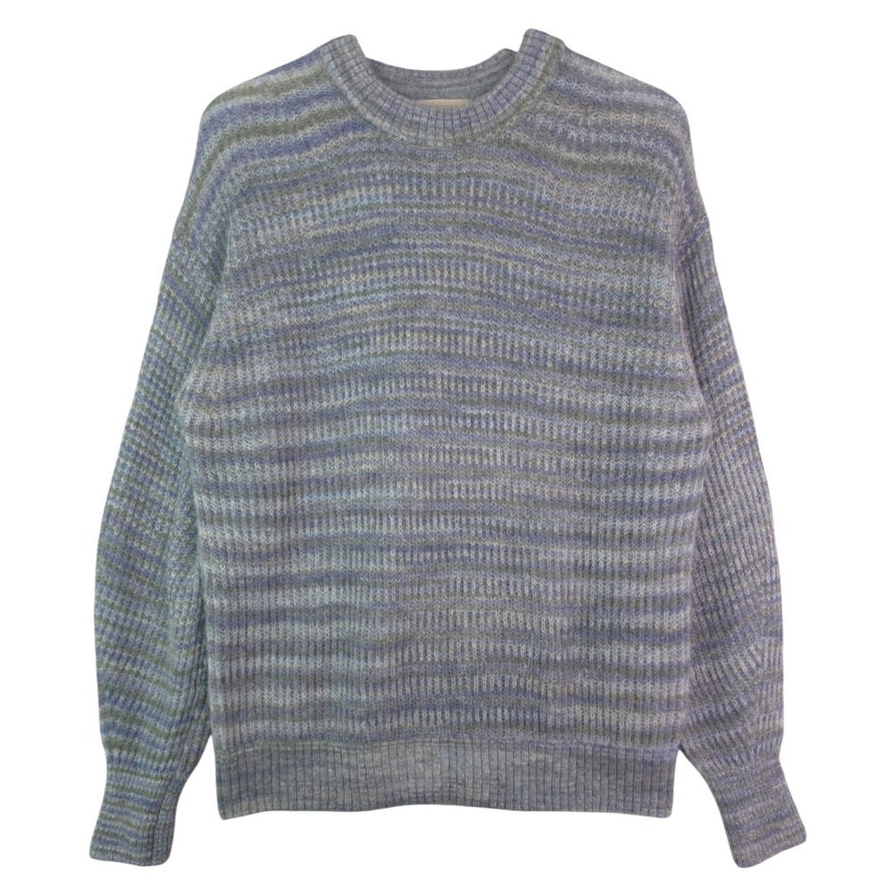 Everlane Alpaca Crewneck Sweater Women Medium Blue Grey Stripe Wool Blend Soft